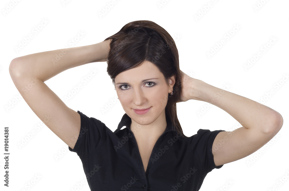 fashion brunette portrait over white background fashion brunette portrait over white background