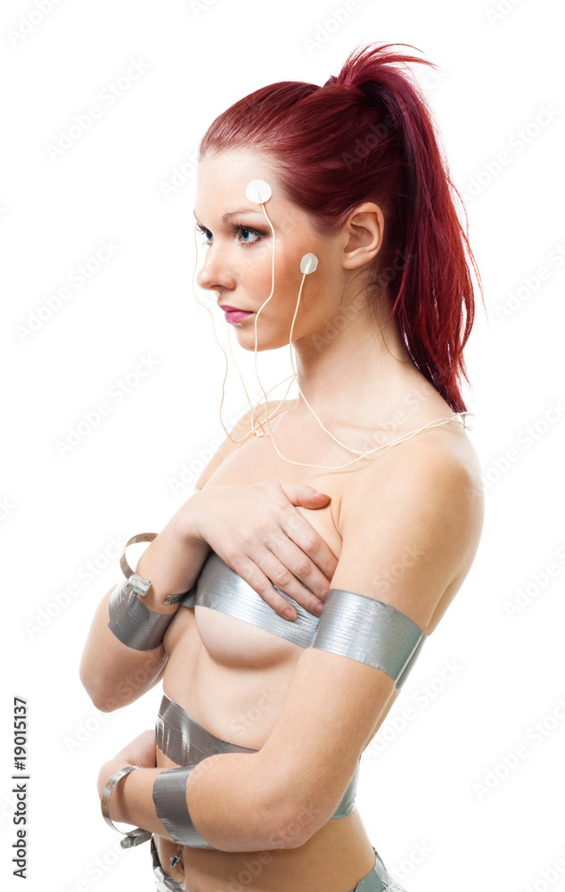 Fototapeta premium Attractive futuristic woman with brain sensors