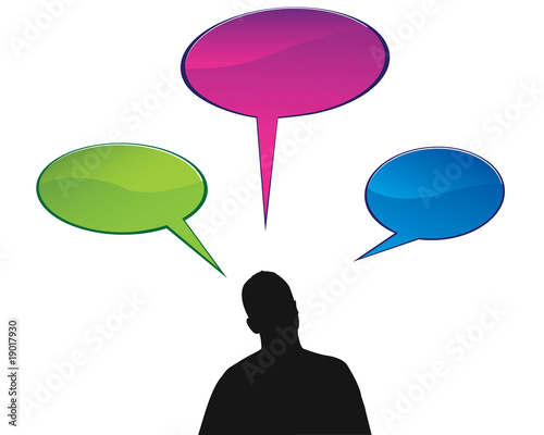 silhouette person with speech bubbles