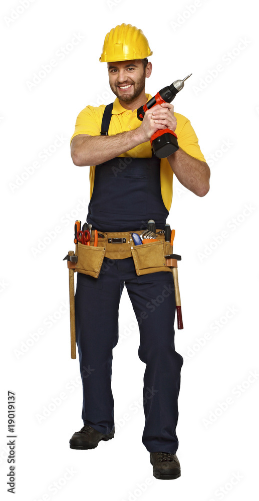 caucasian handyman with red drill