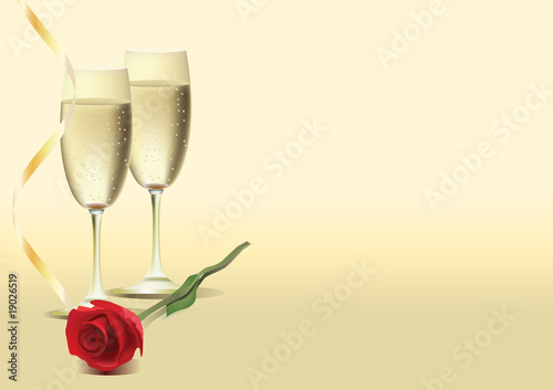 Two glasses of wine and rose