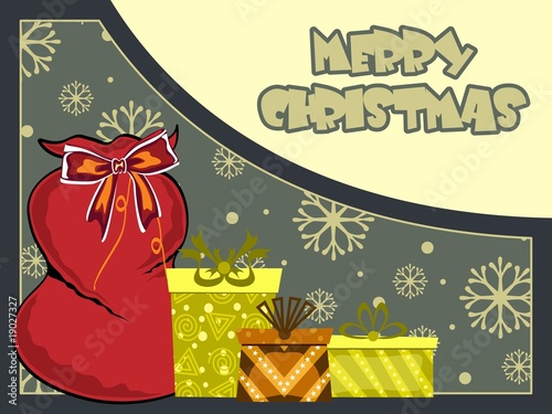 halftone background with santa claus gift bag, box