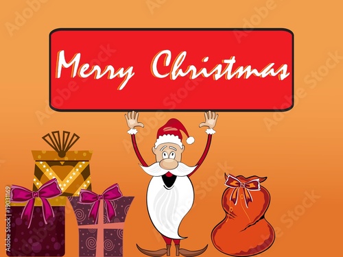 gift box, santa claus on xmas background