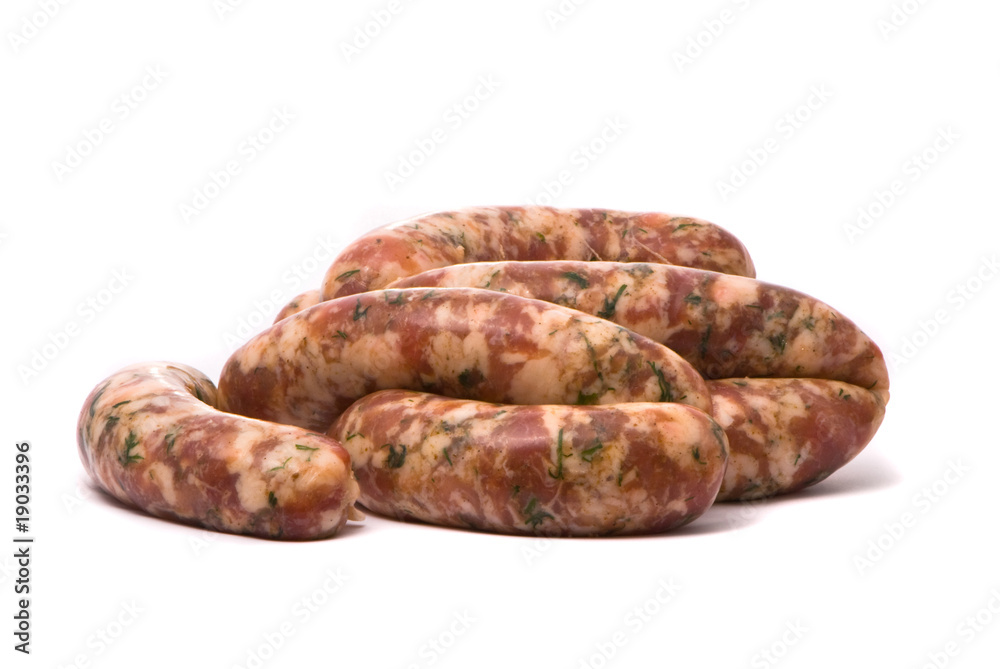 Raw sausages on white background Raw sausages on white background