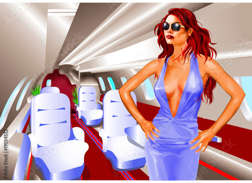 ELEGANT WOMAN IN A PRIVATE JET