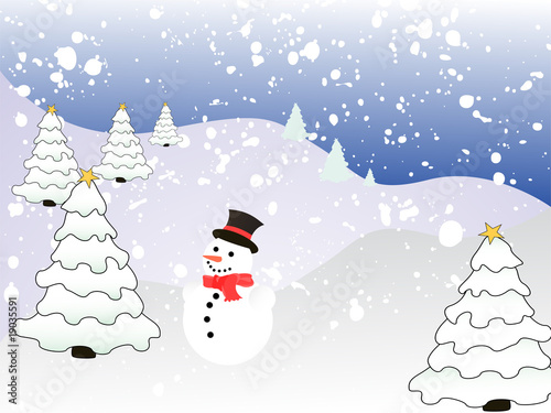Schneemann in verschneiter Landschaft
