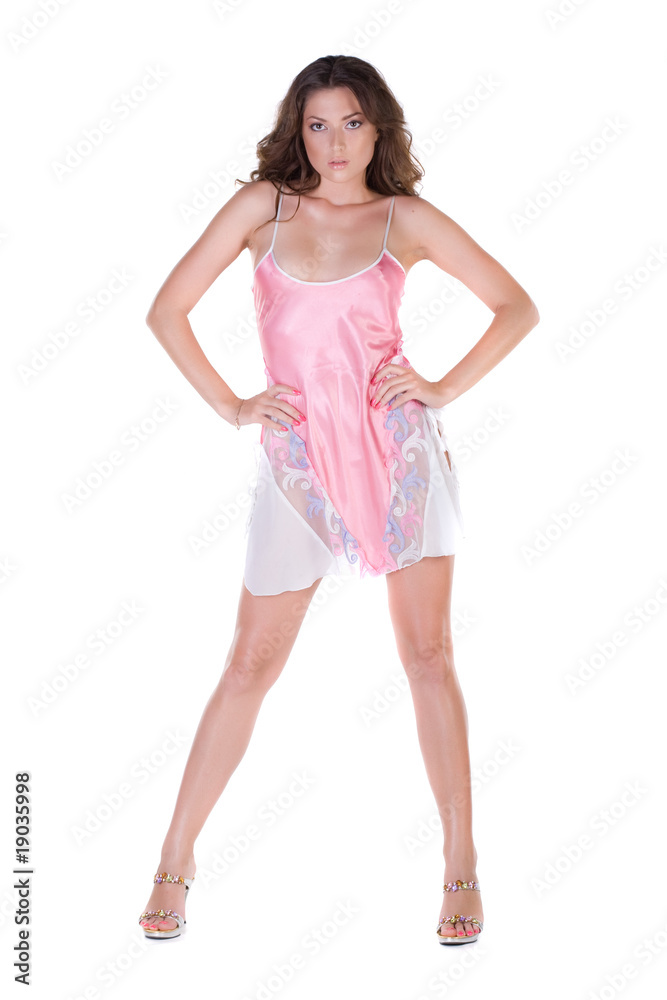 Beautiful young woman in pink nightgown Beautiful young woman in pink nightgown