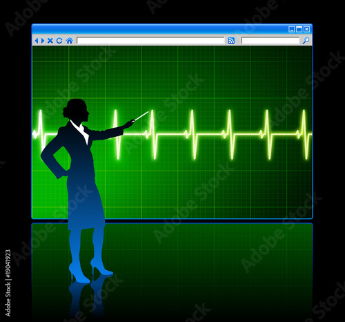 Business woman on background with web browser internet pulse pag
