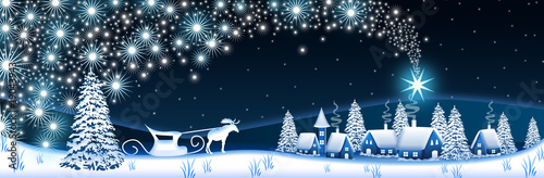 Blue Christmas banner with a comet photo
