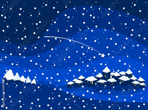 Paesaggio natalizio con nevicata e cometa