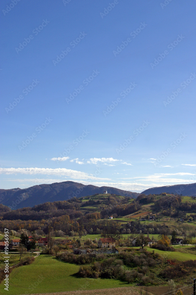 Fototapeta premium Summer landscape with church in Croatia