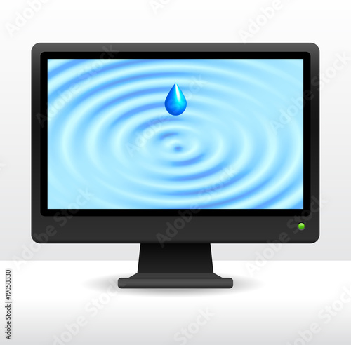 computer monitor with water ripple light blue background