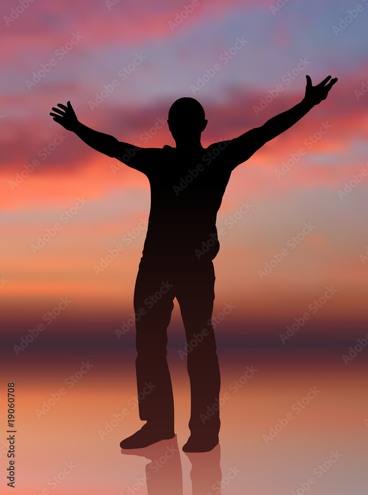 man standing with sunset internet background