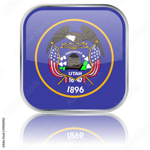 Utah State Square Flag Button (USA - Vector - Reflection)