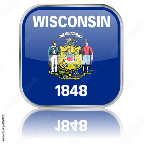 Wisconsin State Square Flag Button (USA - Vector - Reflection) photo