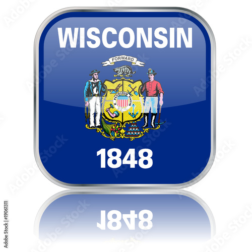 Wisconsin State Square Flag Button (USA - Vector - Reflection)