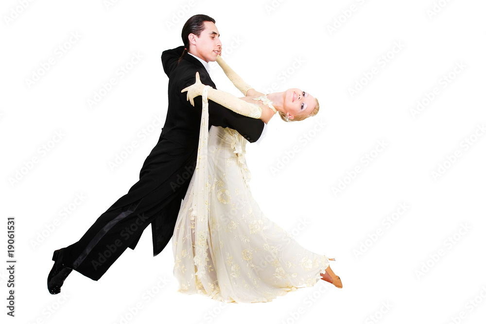 Naklejka premium young couple dancing over white