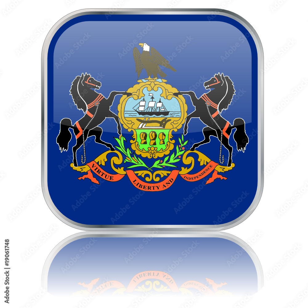 Pennsylvania State Square Flag Button (USA - Vector Reflection)