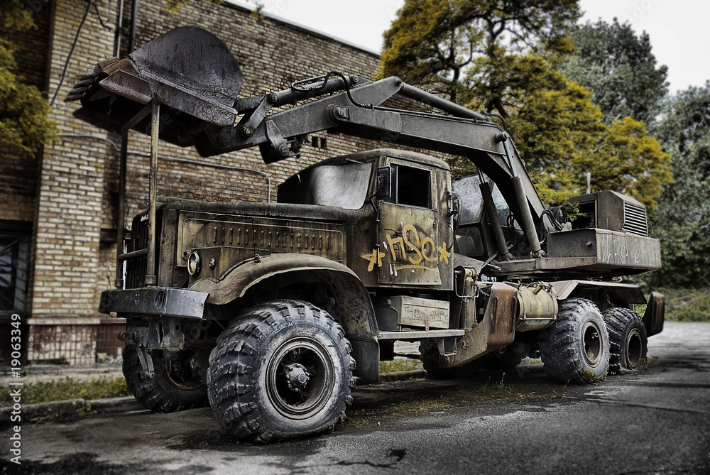 old truck with a crane HDR