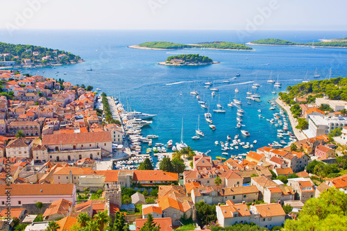 Nice view of port on Hvar island in Croatia photo