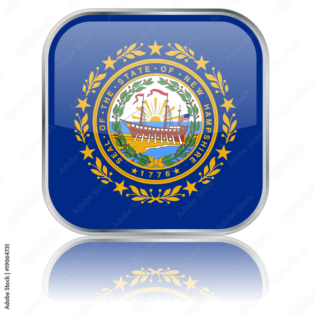 Naklejka premium New Hampshire State Square Flag Button (USA Vector Reflection)