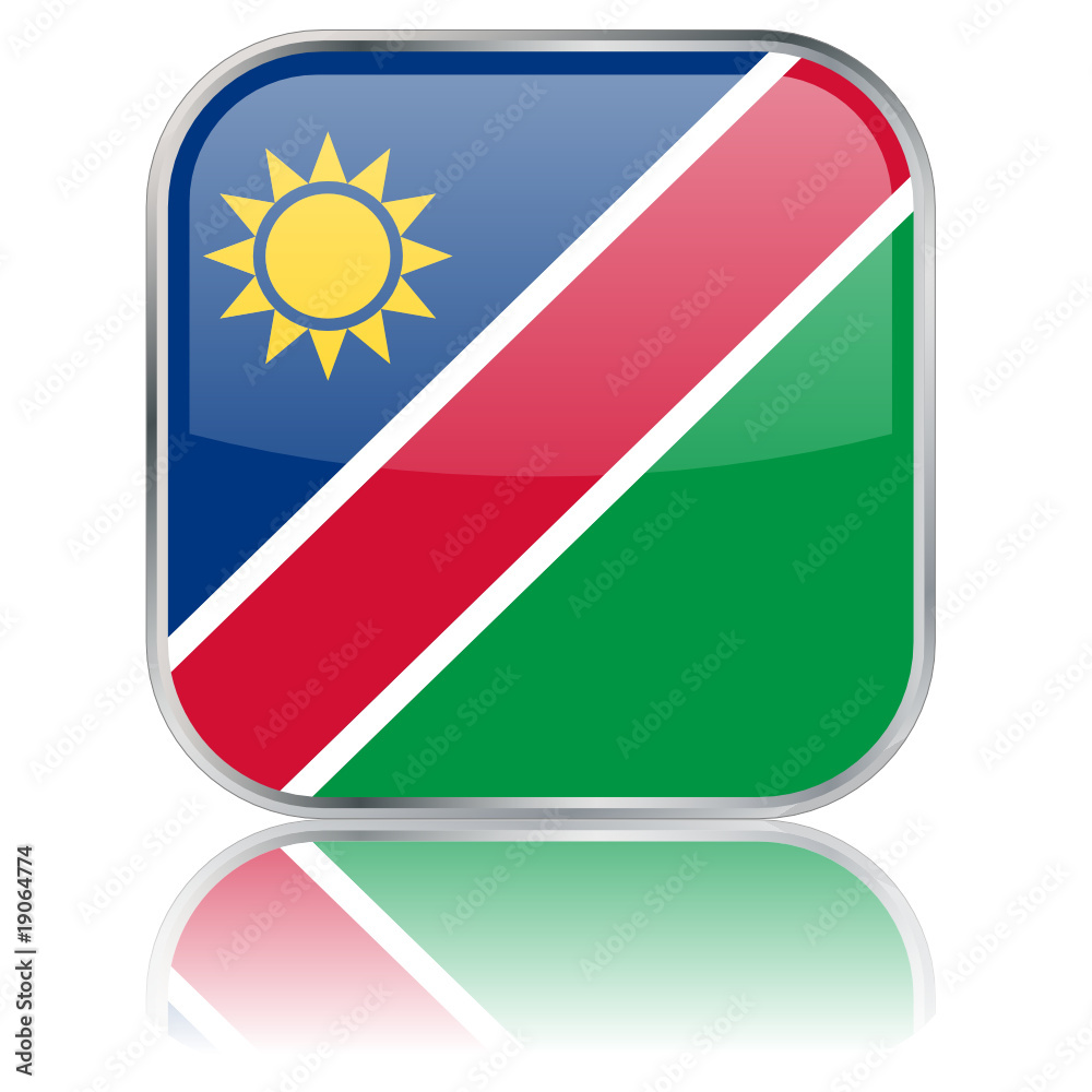 Fototapeta premium Namibia Square Flag Button (Namibian - Vector - Reflection)