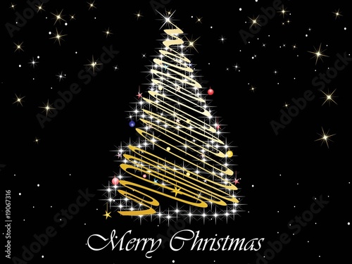 black twinkle star background with decor xmas tree