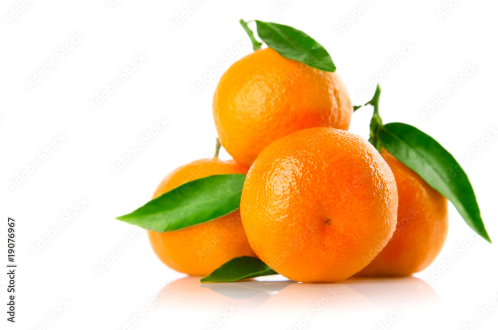 fresh tangerine fruits with green leaves isolated fresh tangerine fruits with green leaves isolated