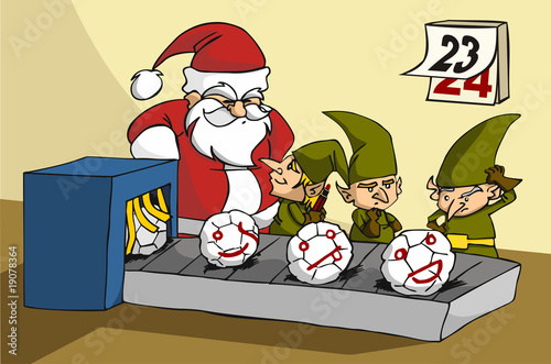oops! elves been surprised while joking at xmas toy factory