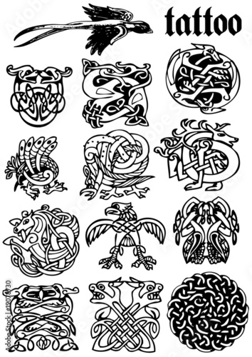 vector illustration tattoo design set