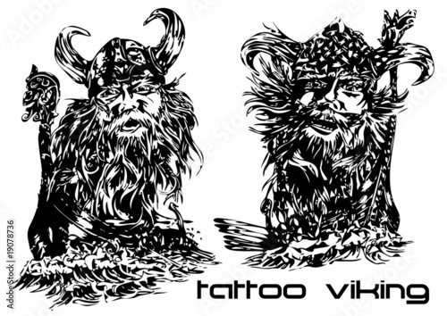 vector illustration tattoo viking (two man)