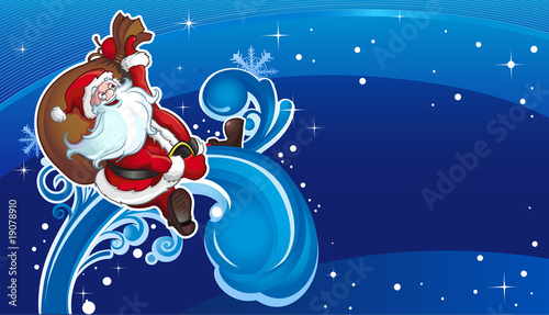 Santa flies on holiday horizont