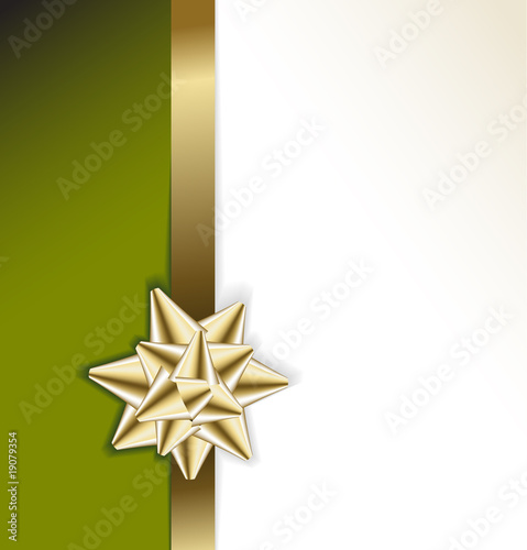 golden bow on a ribbon with green background
