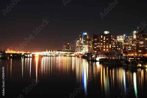 Night city view of downtown Vancouver in Stanley Park