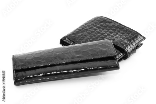 Black Leather Purse for Keys and Wallet Isolated photo