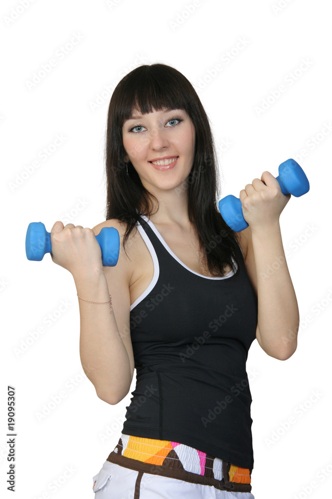 The girl with dumbbells The girl with dumbbells