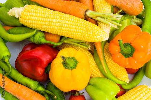 Various colourful vegetables arranges at the market