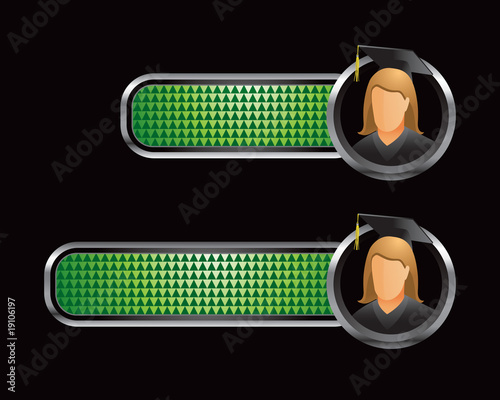 female graduate green checkered banner