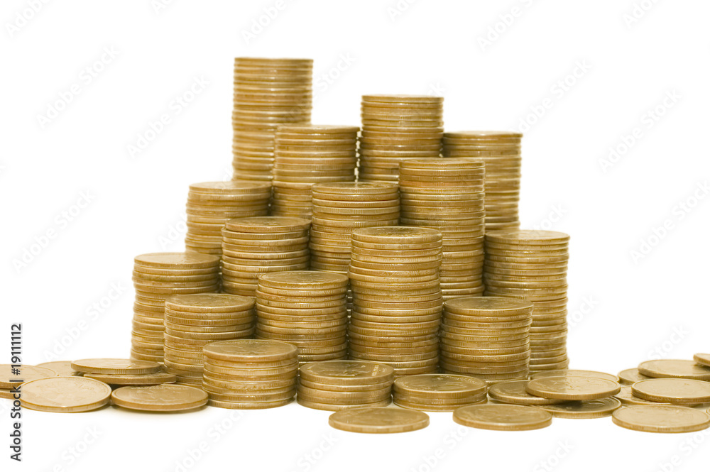 Golden coins isolated on white background Golden coins isolated on white background