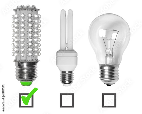 Led, neon and tungsten bulbs with checkboxes.