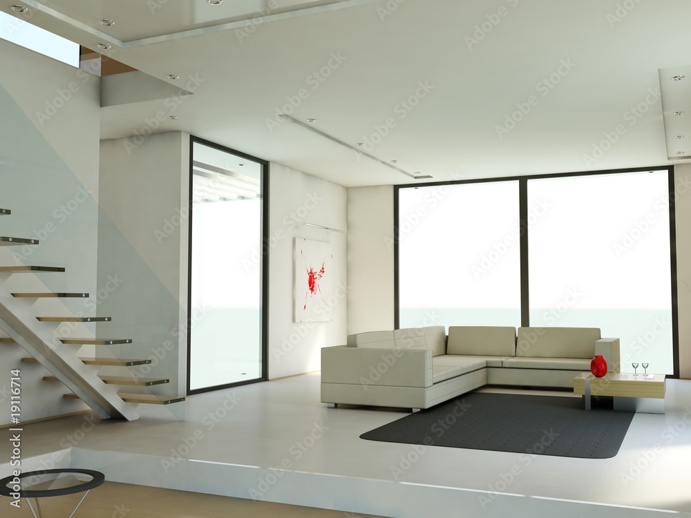 Empty apartment with white walls and staircase Empty apartment with white walls and staircase