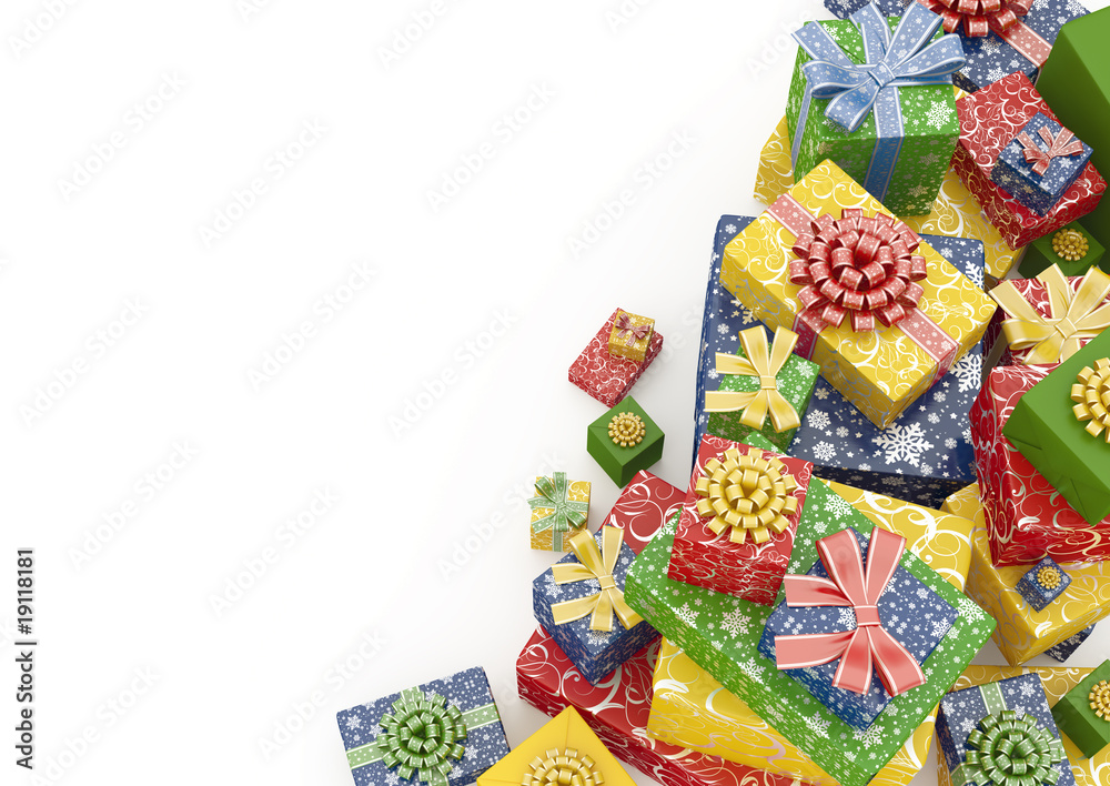 Heap of Presents Background (isolated pile of gift-boxes)