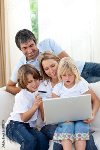 Young family shopping online