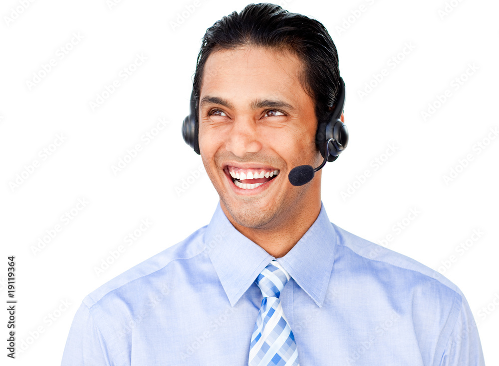 Young businessman with headset on Young businessman with headset on