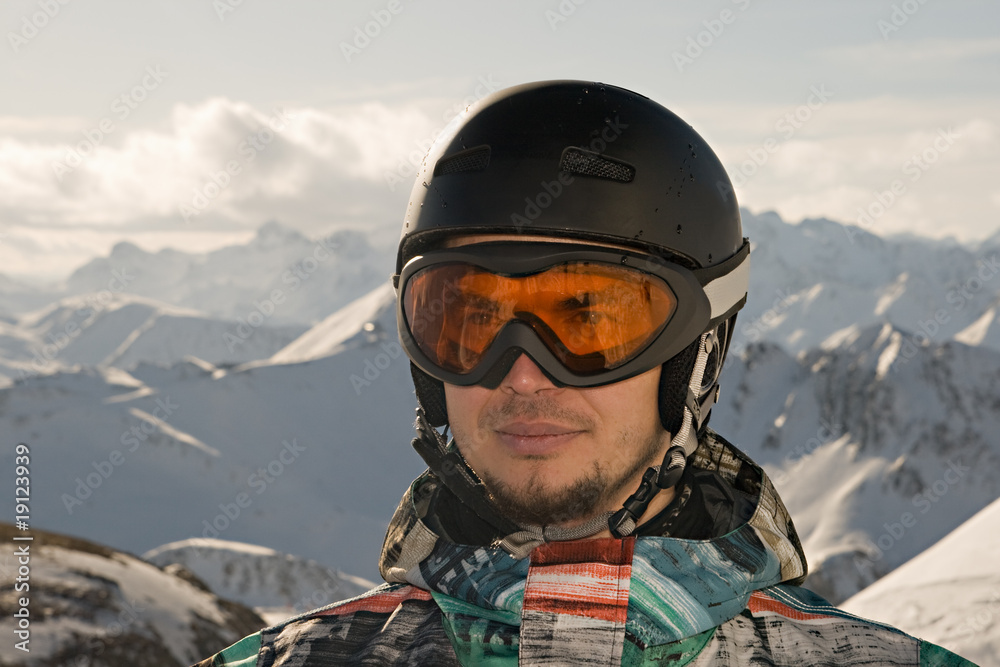 Snowboarder and mountains Snowboarder and mountains