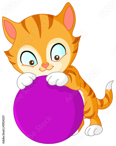 Cute kitty playing with big ball