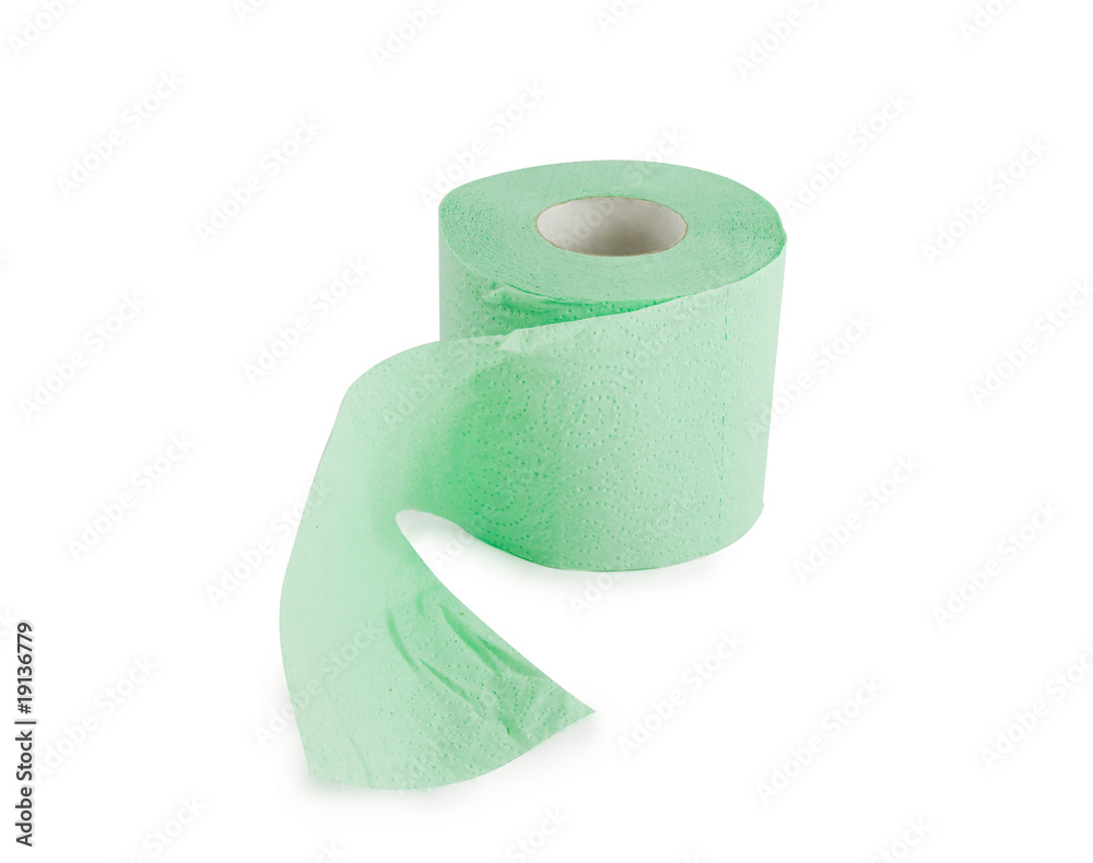 Green roll of toilet paper isolated on white Green roll of toilet paper isolated on white