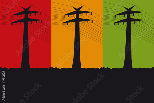 3 Silhouetten von einem Strommast