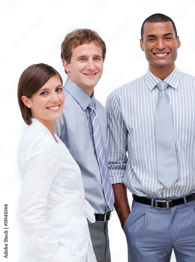 Smiling multi-ethnic business people standing together Smiling multi-ethnic business people standing together