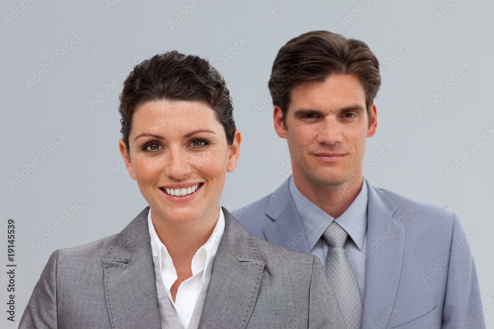 Smiling Business people in a line Smiling Business people in a line